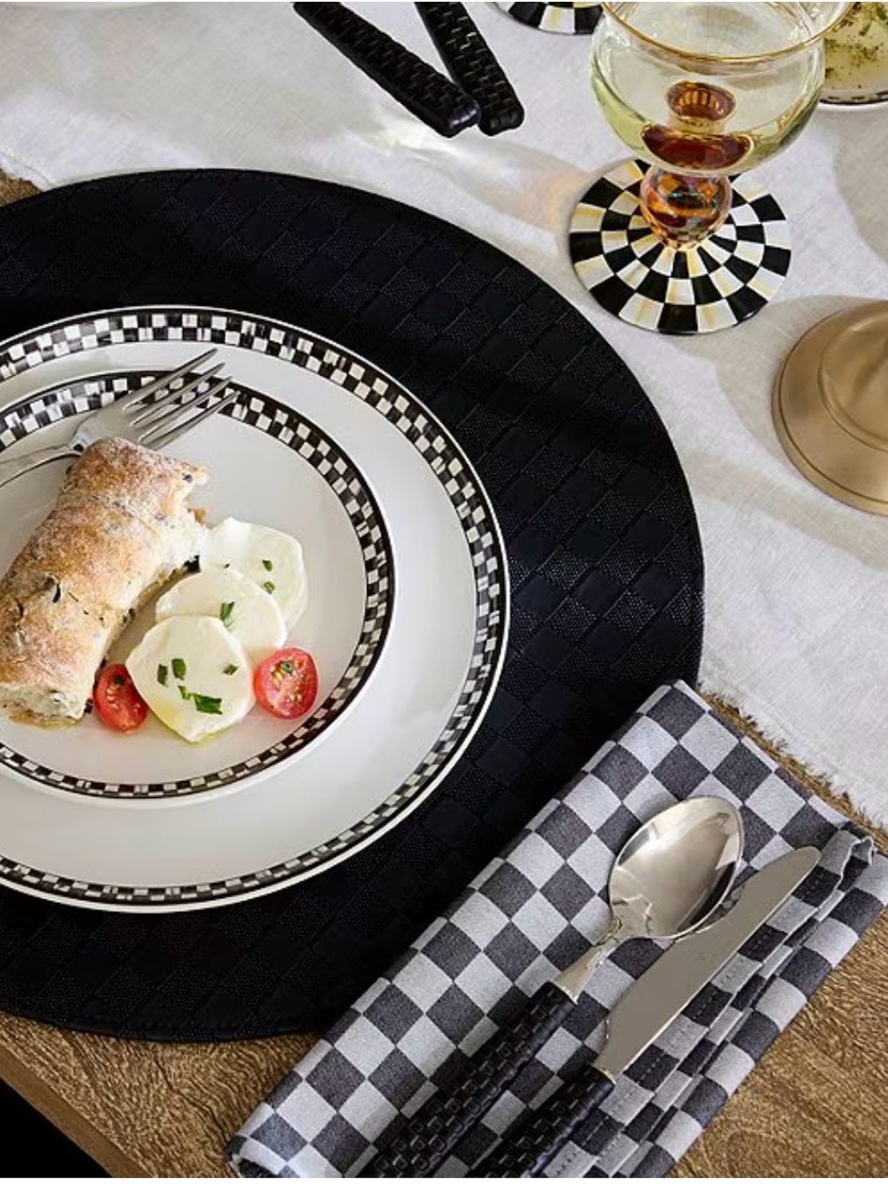 MacKenzie-Childs Black and White Courtly Check Cotton Napkins-Set of Four - Picture 4 of 4